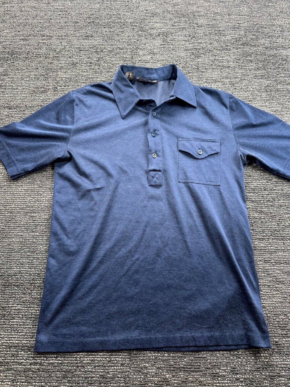 Attitude Vintage Navy Polo Shirt L 15-15.5 Chest Pocket 80s Retro